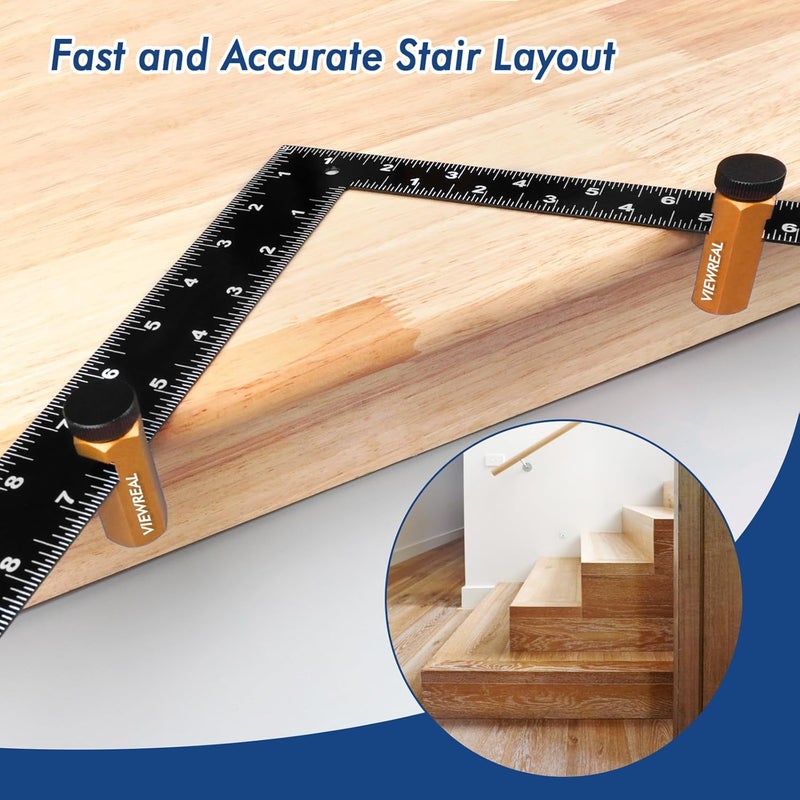 ViewReal Gold Extra Tall Stair Gauges Set: Framing & Speed Square Tool for Precise Rafter Layout, Non-Slip Guide for Circular Saw & Carpentry - Image 4